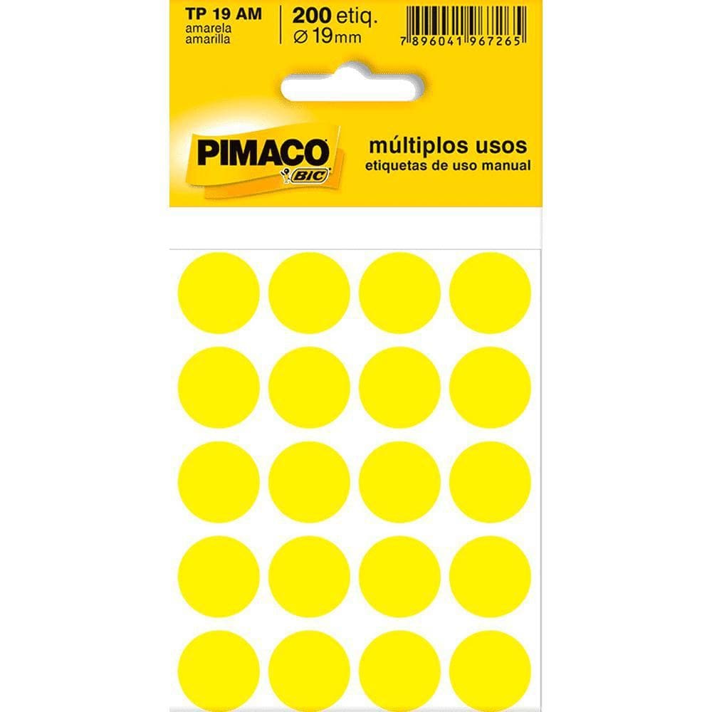 Etiqueta Multiuso Ø 19 Mm 10 Folhas Tp19 Amarelo Pimaco