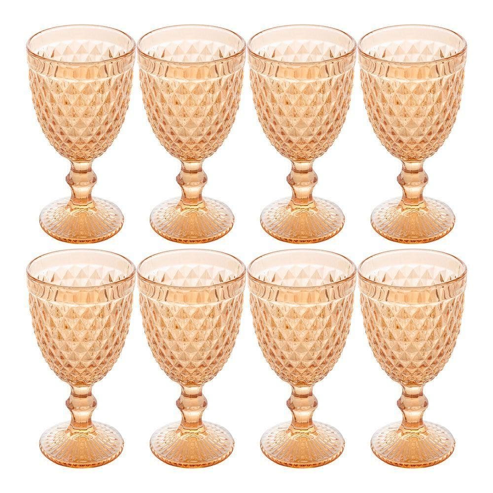 Jogo 8 Taças De Vidro Bico Abacaxi Cor âmbar Metalizado Para água Vinho Lyor 325ml