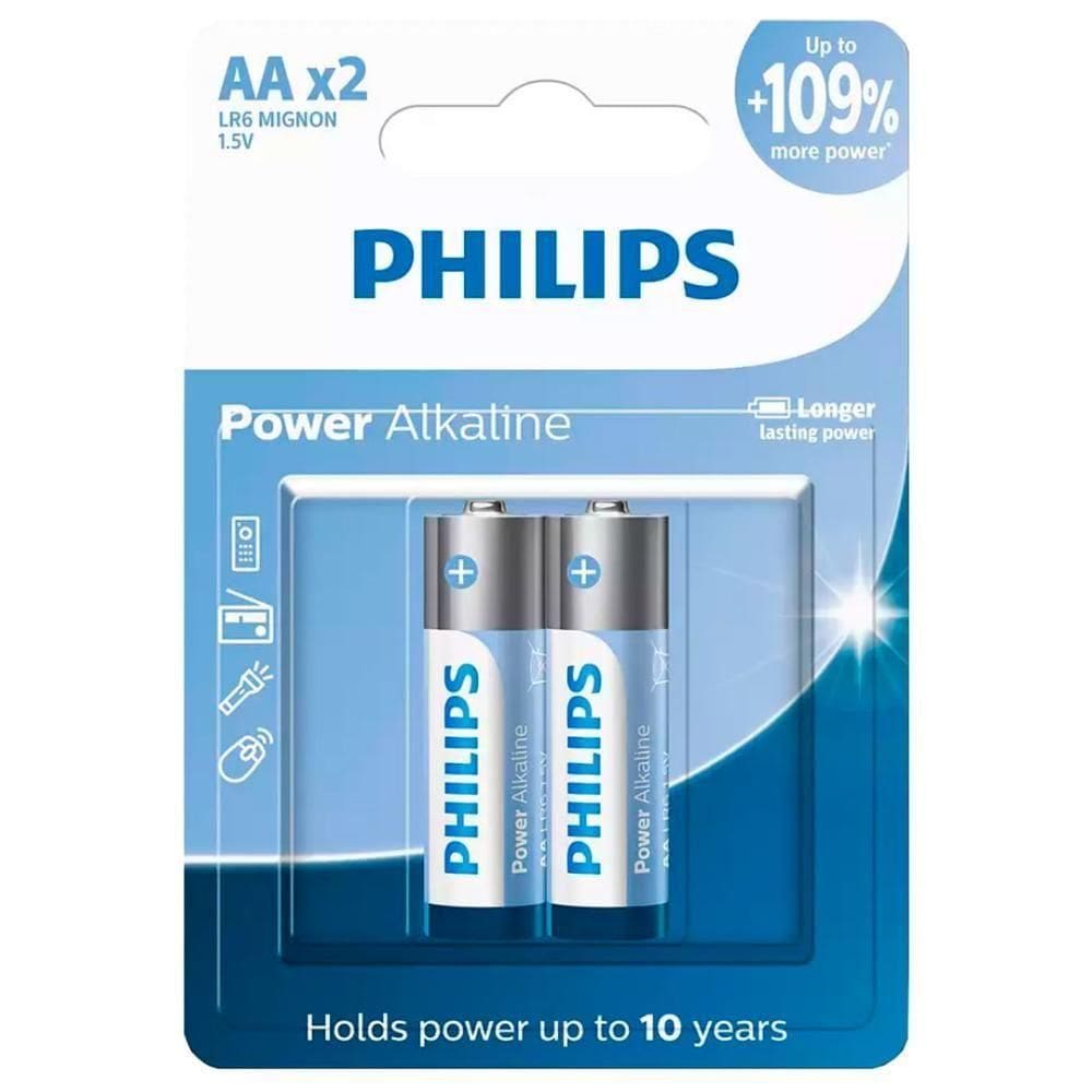 2 Pilhas Alcalinas Aa Philips [f108]