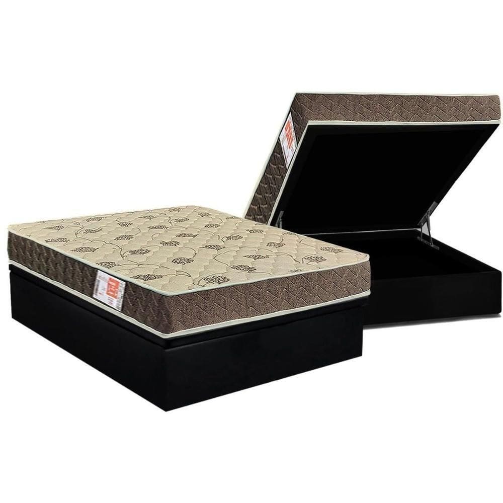 Cama Box Baú Casal: Colchão Espuma Orthoflex D33 Comfortpedic Line + Base Crc Suede Black(138X188)