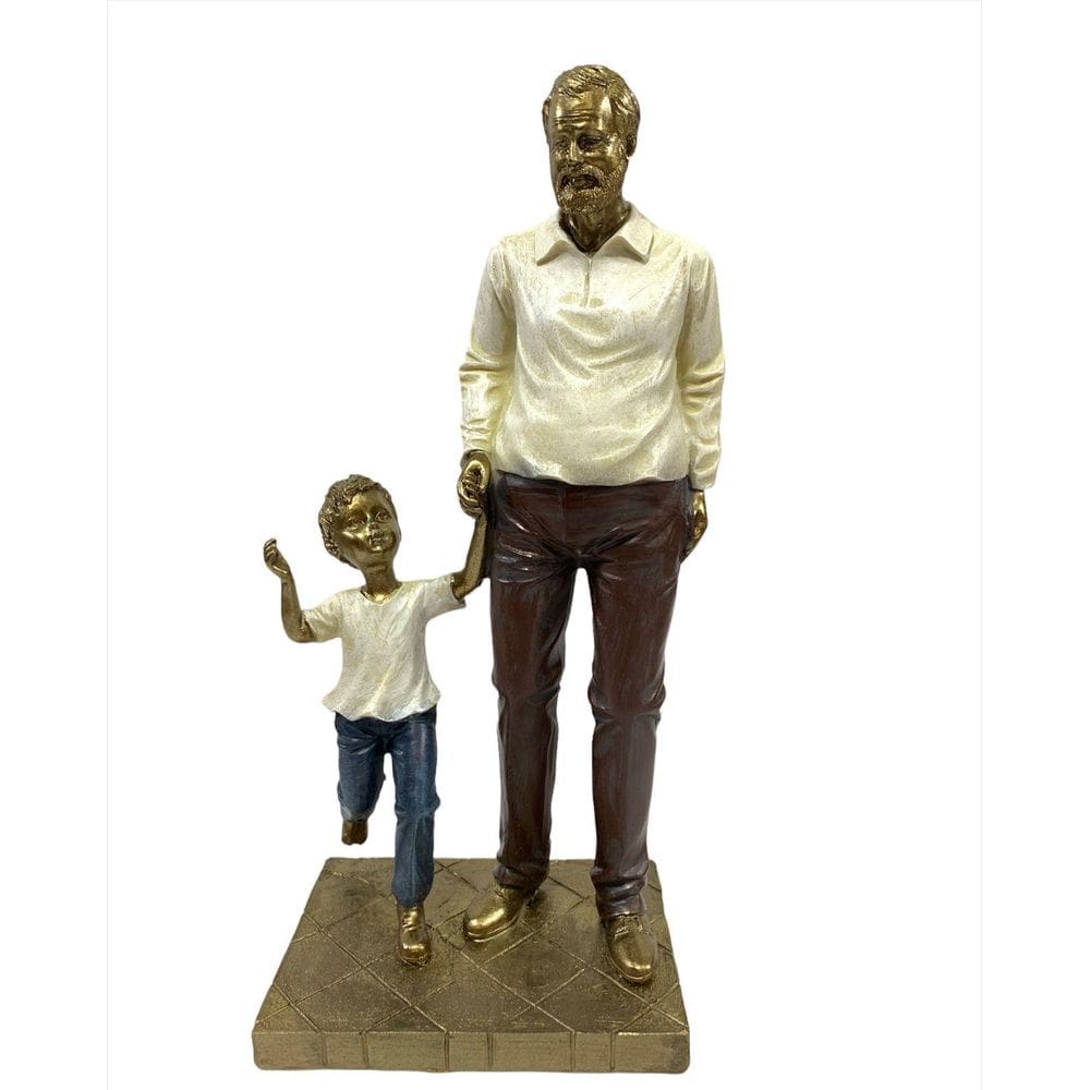 Escultura Estatueta Avô Com Neto Enfeite De Resina