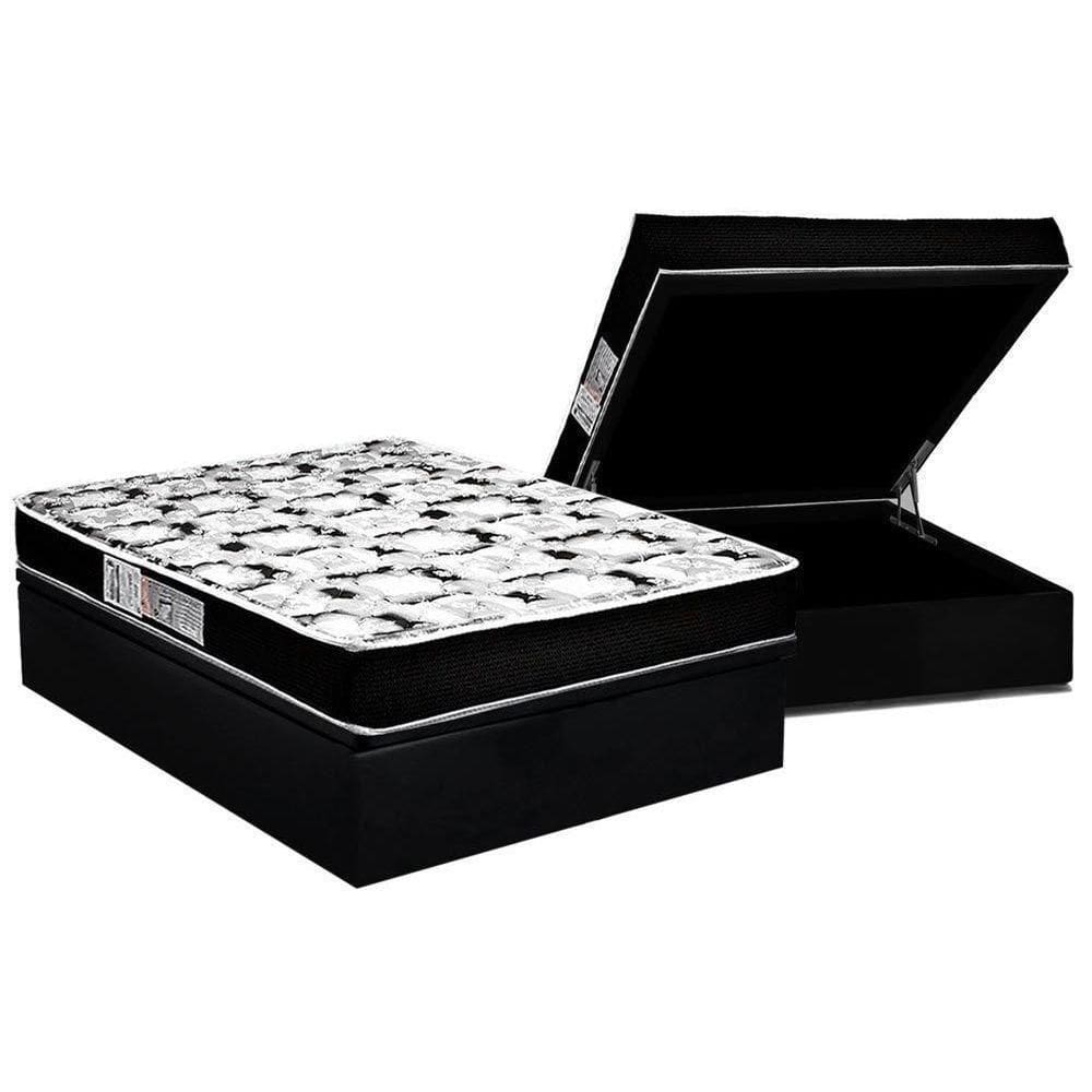 Cama Box Baú Casal: Colchão Espuma D45 Luckspuma Gran Luck + Base Crc Suede Black(138X188)