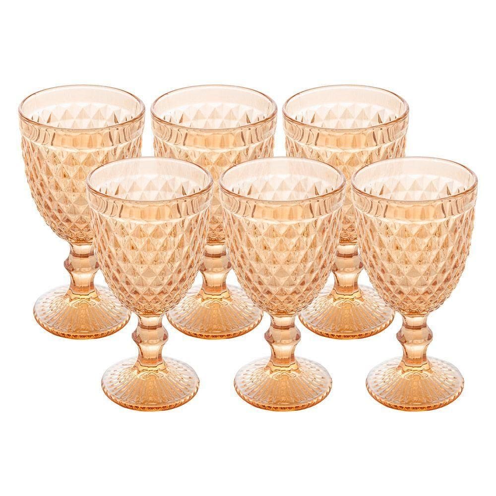 Jogo 6 Taças De Vidro Bico Abacaxi Cor âmbar Metalizado Para água Vinho Lyor 325ml