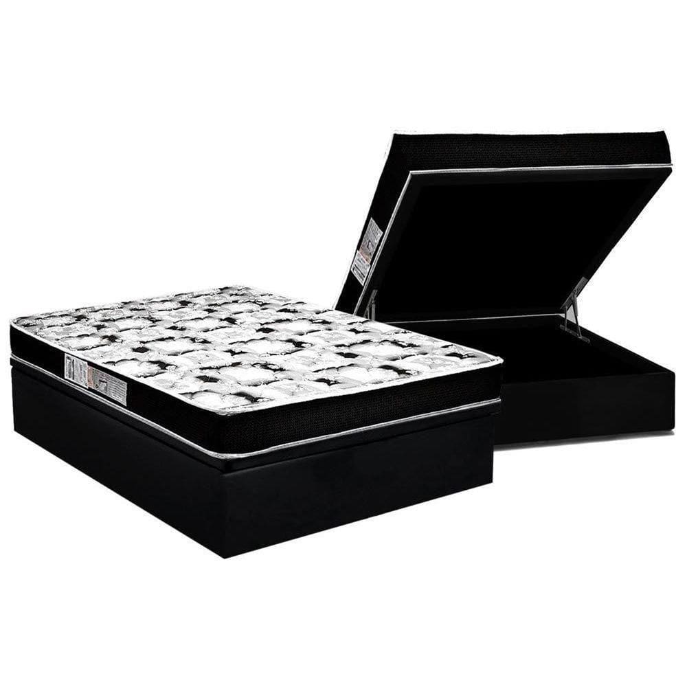 Cama Box Baú Casal: Colchão Espuma Luckspuma D23 Roland Garros Pro + Base Crc Suede Black(138X188)
