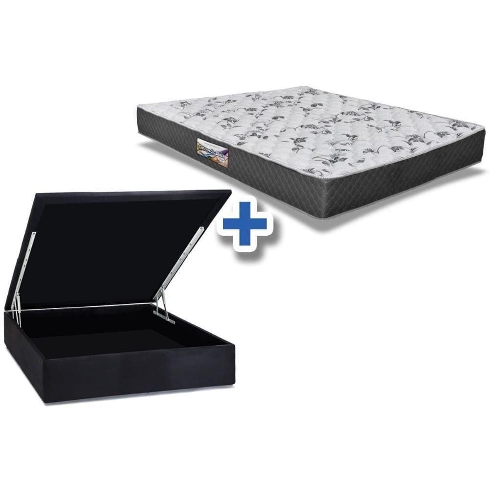 Cama Box Baú Casal: Colchão Anatômico Herval D28 / Ag65 Ortopedic Black + Base Black(138X188)