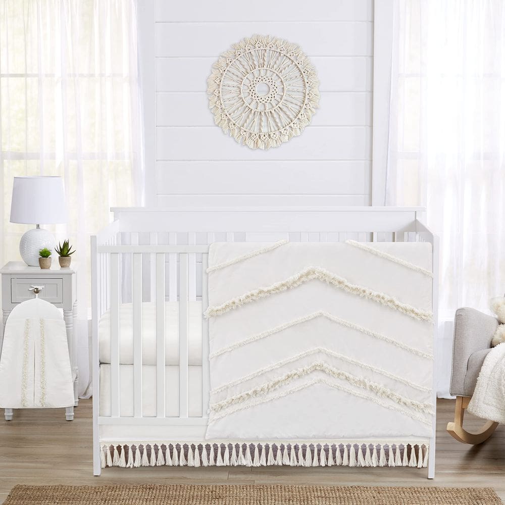 Conjunto de roupa de cama de berço Sweet Jojo Designs Boho Fringe 4 peças em marfim