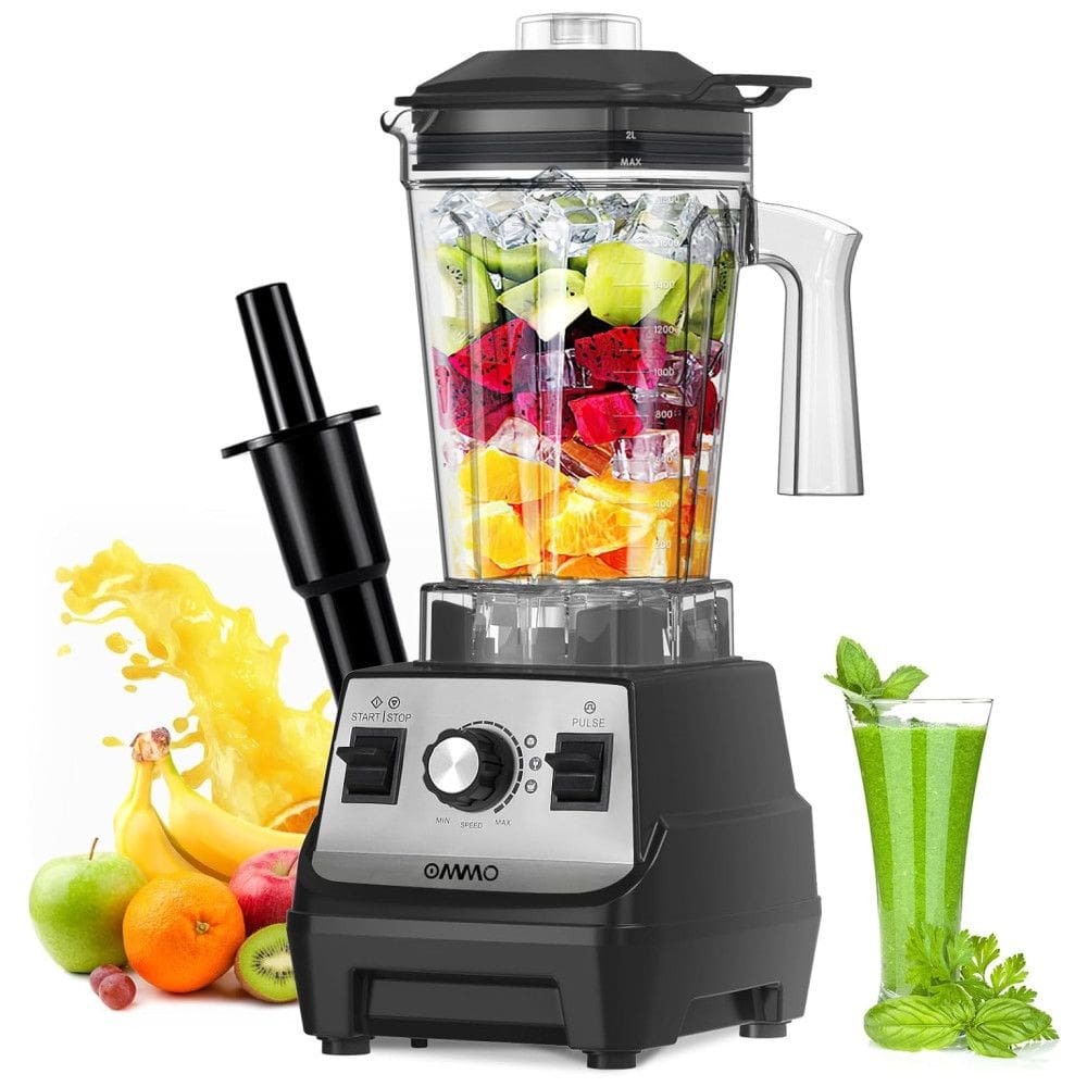 Liquidificador de Bancada Profissional 1,7L com Lâminas de Aço Inoxidável, Sem BPA e Trava de Segurança, 110V 1800W, OMMO, Preto