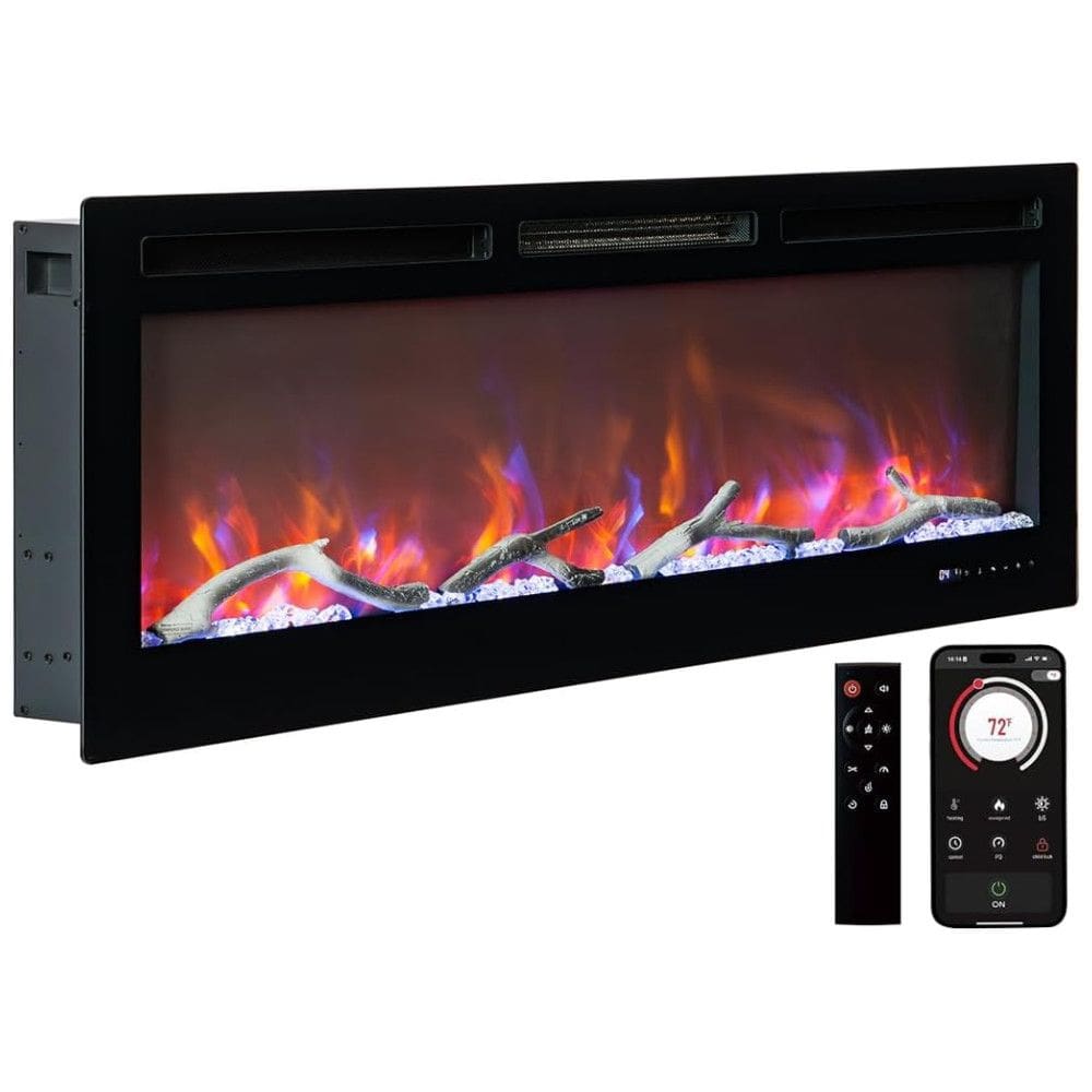 Lareira Elétrica de 127 cm, Embutida ou de Parede, com LED Touch, Controle Remoto e App Wi-Fi. Aquecedor 1500/750W, 12 Cores Ajustáveis,Timer, AsyPets