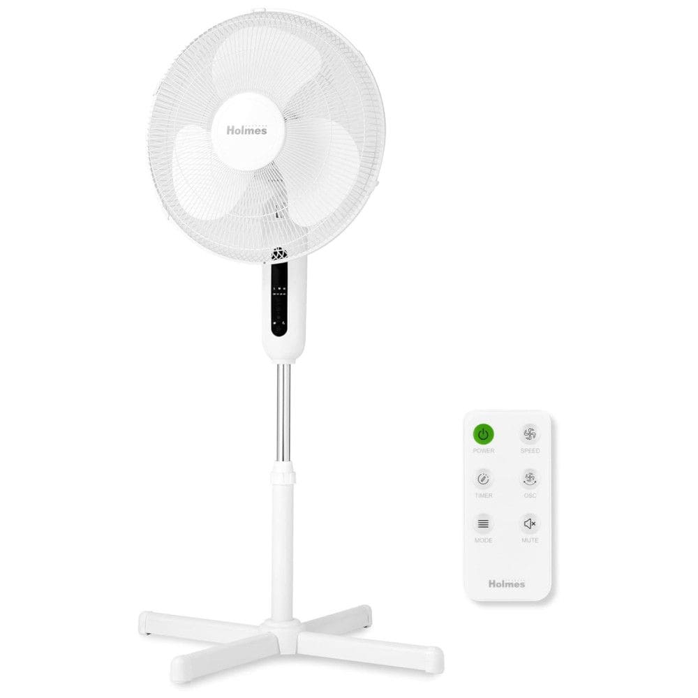 Ventilador Pedestal com Controle Remoto, Oscilação de 80°, 3 Velocidades, 3 Modos e Temporizador, 110V, HOLMES, Branco