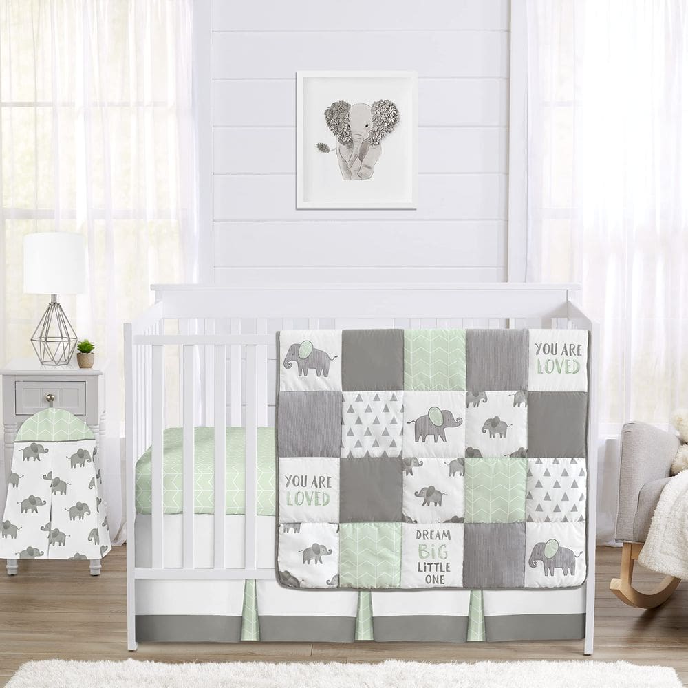 Conjunto de roupa de cama de berço Sweet Jojo Designs Elephant Safari 4 peças