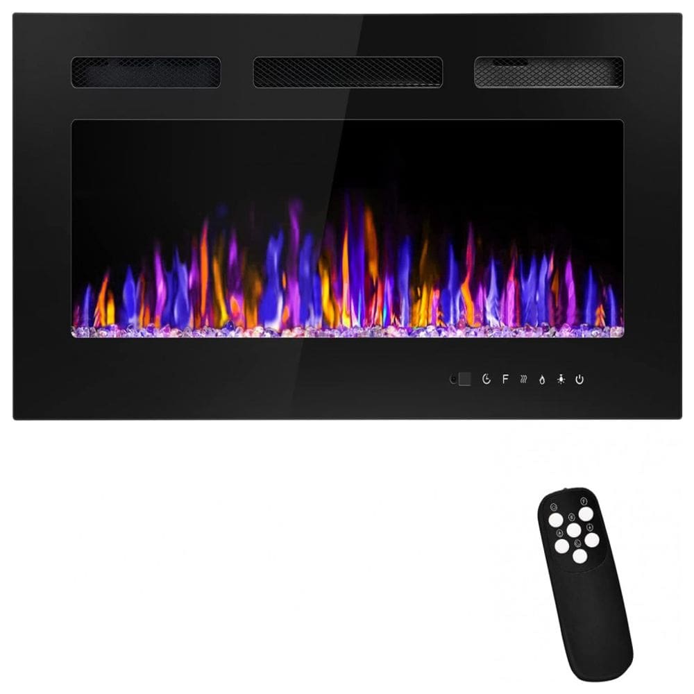 Lareira Elétrica de Embutir A43x76L com Controle Remoto e Chamas Multicolorida, 110V, BETELNUT, Preta
