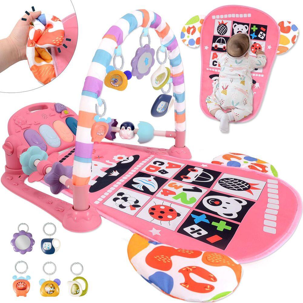 Tapete Baby Play Gym TAMOIE Tummy Time com piano Kick & Play, rosa