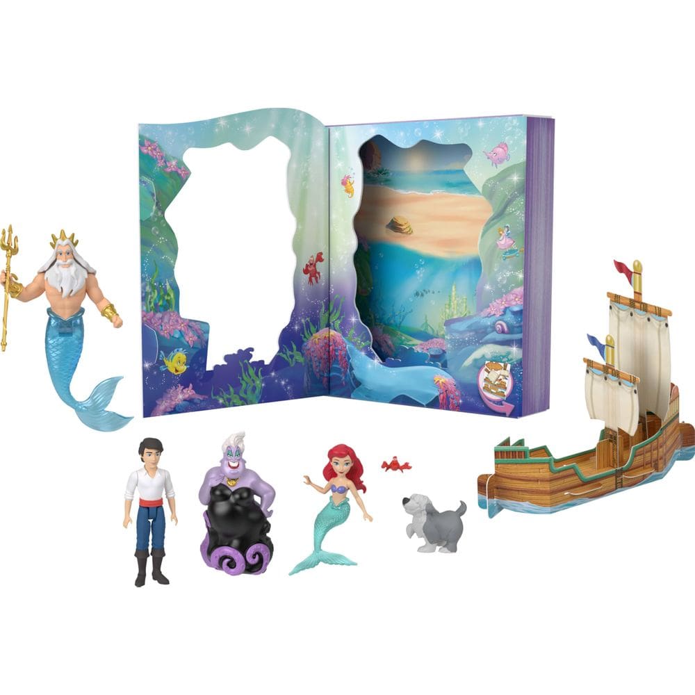 Brinquedo Mattel Disney Princess Ariel Mermaid com 4 bonecos e 2 bonecos