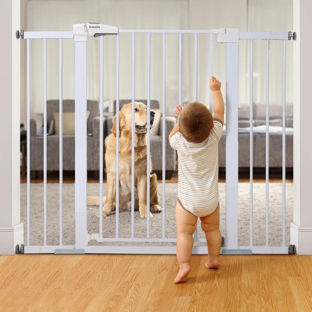 Baby Gate BABELIO, 91 cm de altura, metal, 74 a 122 cm, fechamento automático, branco