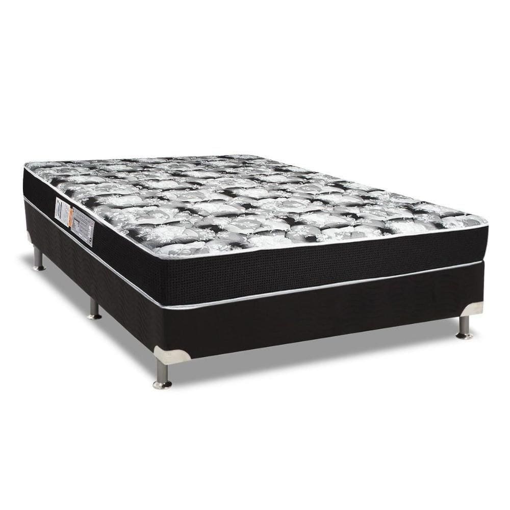 Cama Box Casal: Colchão Espuma D45 Luckspuma Gran Luck Black Pró Saúde + Base Black(138X188)