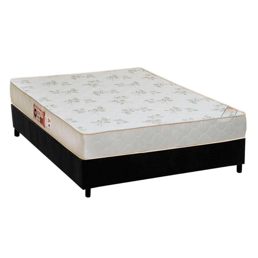 Cama Box Casal: Colchão Espuma Castor D33 Sleep Max Relax + Base Crc Suede Black(138X188)