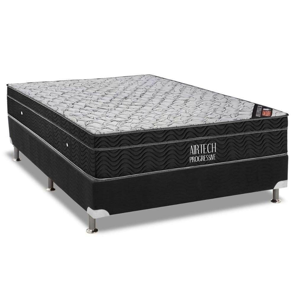 Cama Box Casal: Colchão Molas Bonnel Ortobom Nanolastic Airtech Progressive + Base Black(138X188)