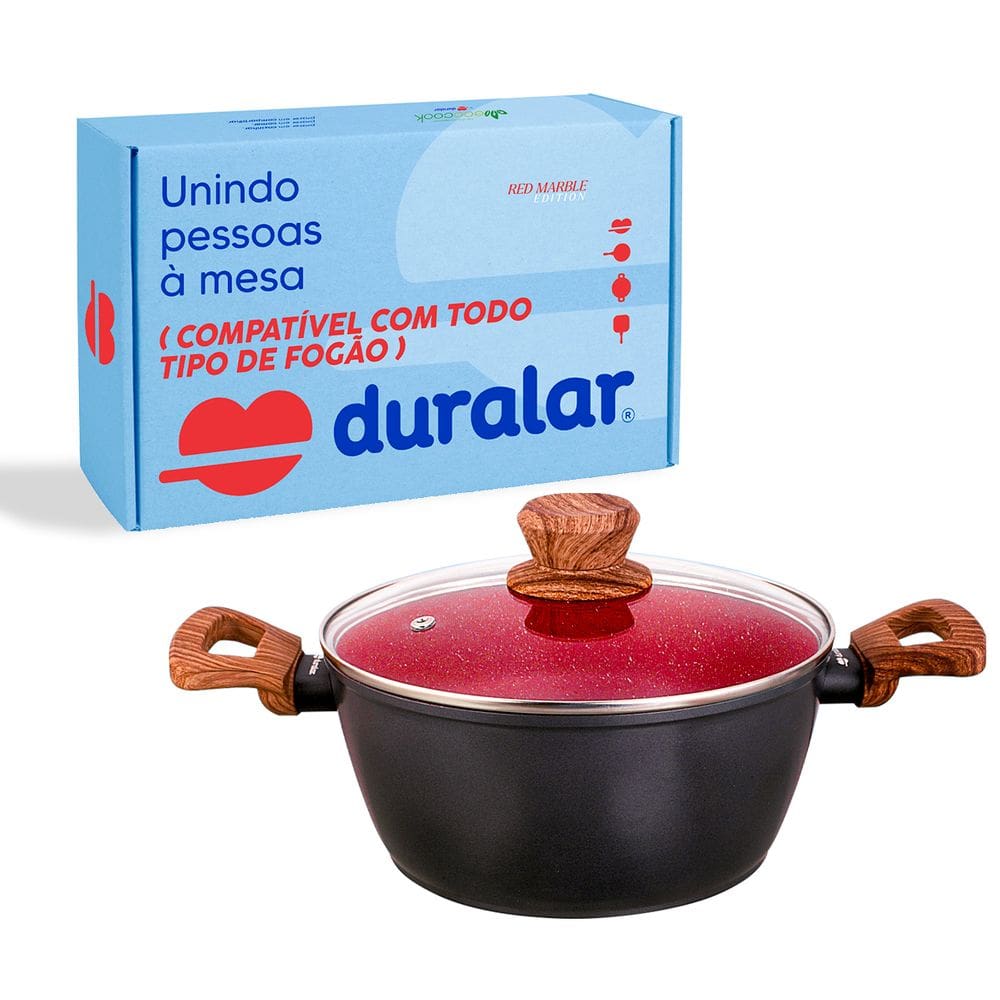 Panela Caçarola Cerâmica Antiaderente N18 Red Marble Duralar