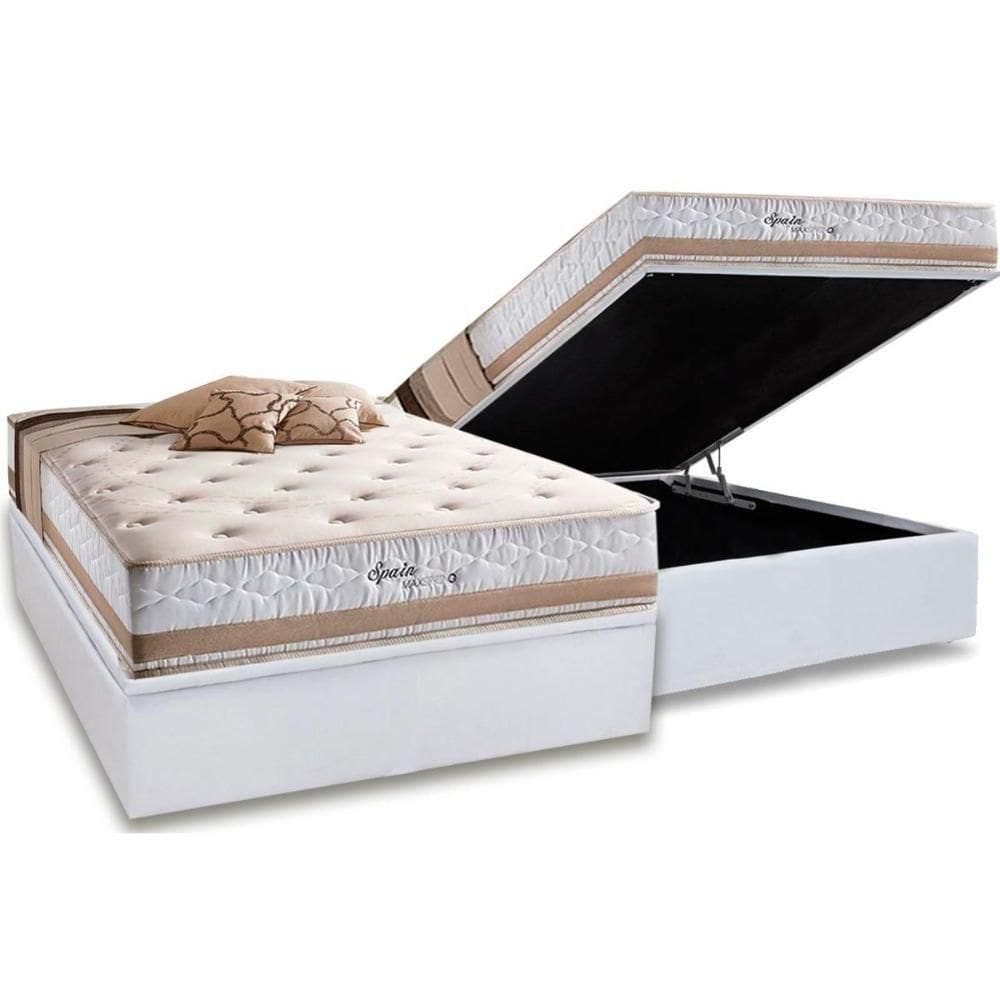 Cama Box Baú Casal: Colchão Molas Herval Maxspring Spain + Base Crc Courano White(138X188)