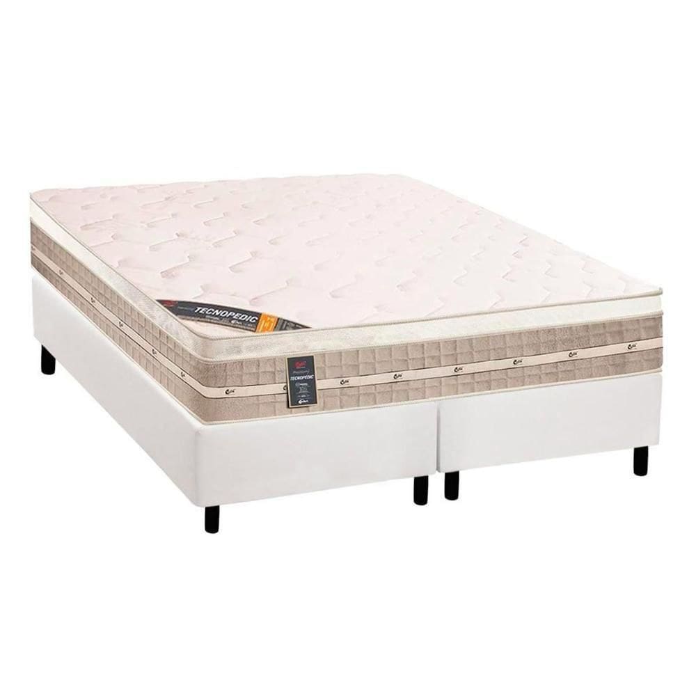Cama Box King: Colchão Molas Castor Tecnopedic Premium + Base Crc Suede Branco(193X203)
