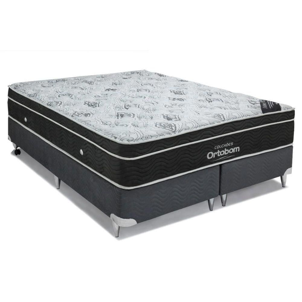 Cama Box Queen: Colchão Molas Ortobom Nanolastic Exclusive + Base Crc Suede Cinza(158X198)