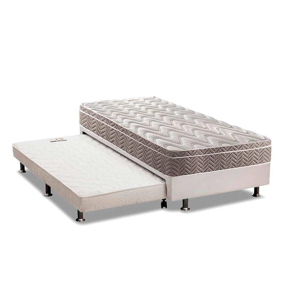 Cama Box C/Auxiliar Solteiro: Colchão Espuma Paropas D33 Confort Ultra Firme + Base White(88X188)