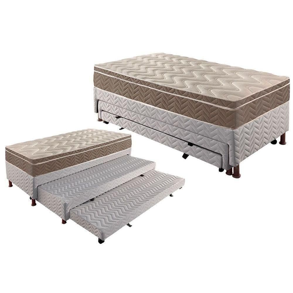 Cama Box C/Auxiliar Solteiro: Colchão Espuma Paropas D33 + Tricama Base White(88X188)