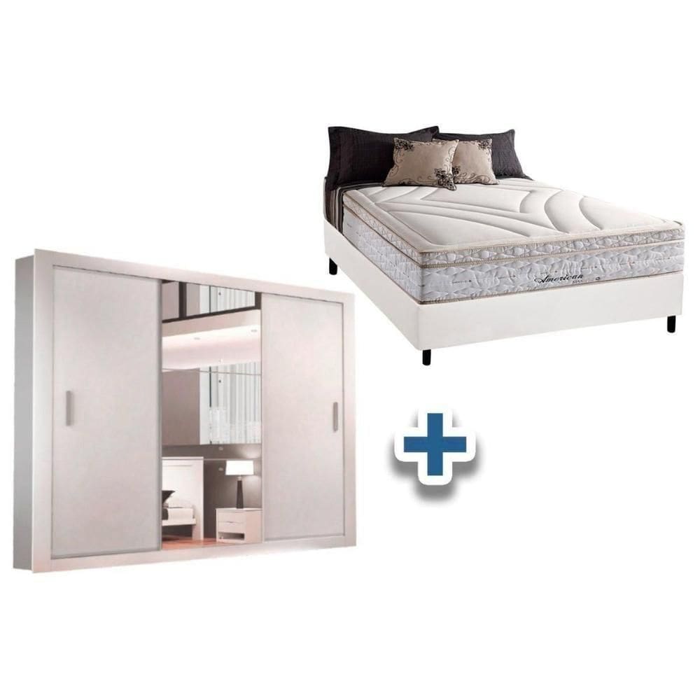Cama Box Casal + Colchão American Herval + Guarda Roupa Veneza Luxo Branco