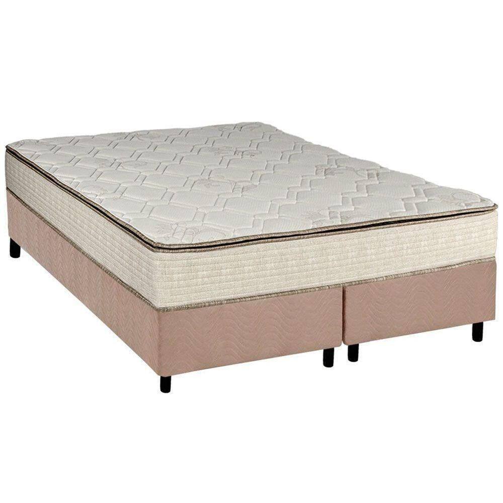 Cama Box Queen: Colchão Molas Bonnel Luckspuma Montreal Spring + Base Crc Suede Clean(158X198)