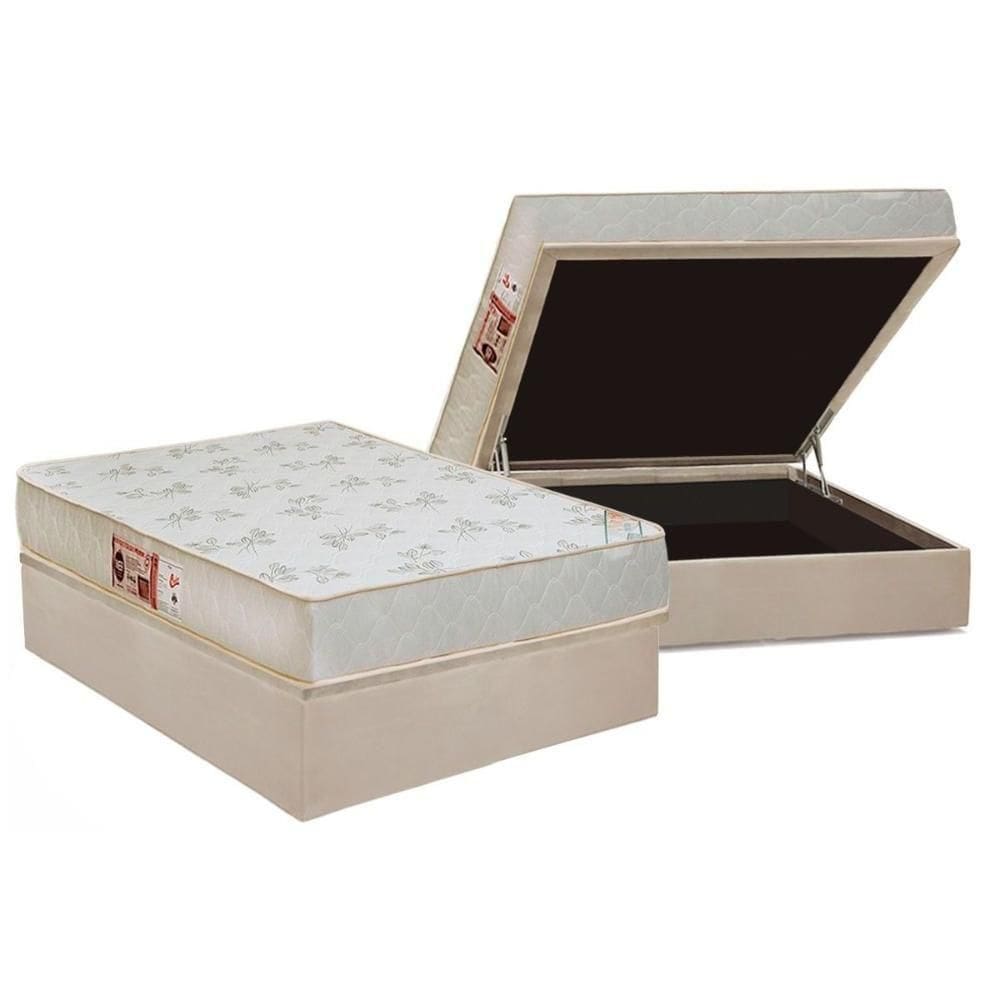 Cama Box Baú Casal: Colchão Espuma Castor D33 Sleep Max Relax + Base Crc Suede Clean(138X188)