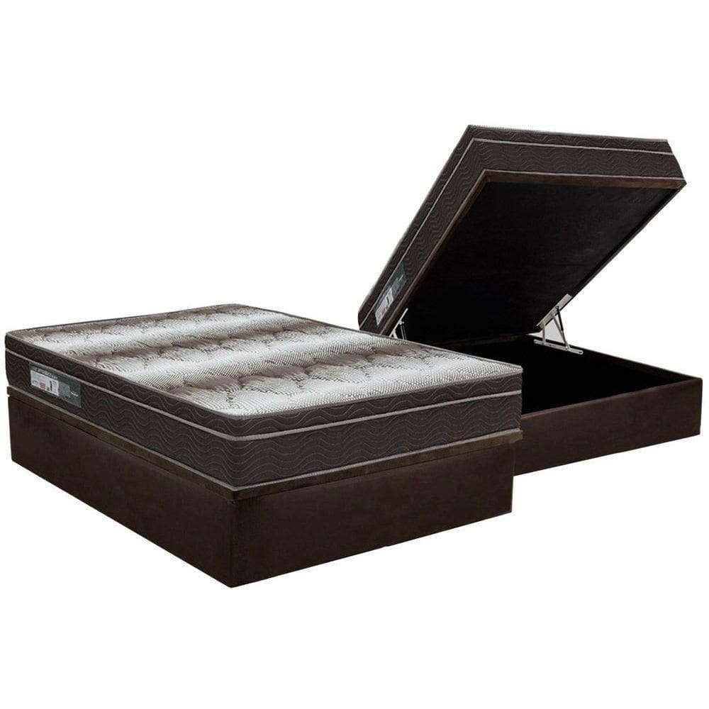 Cama Box Baú Casal: Colchão Ortopédico Ortobom Light + Base Crc Courano Brown(138X188)