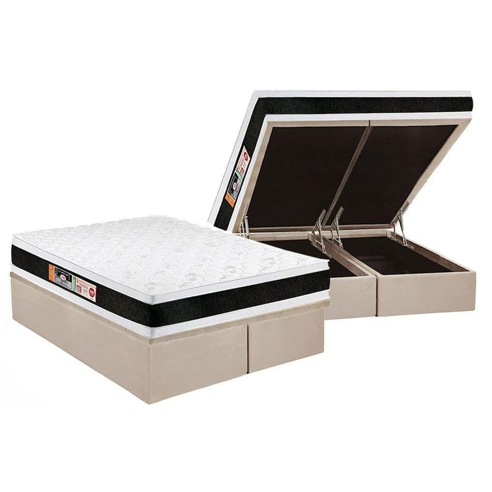 Cama Box Baú King: Colchão Espuma Castor D45 Black E White Air Double Face + Base Clean(193X203)