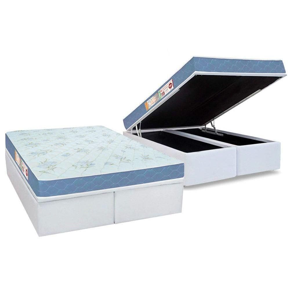 Cama Box Baú King: Colchão Espuma Castor D45 Sleep Max Duplo + Base Crc Courano White(193X203)