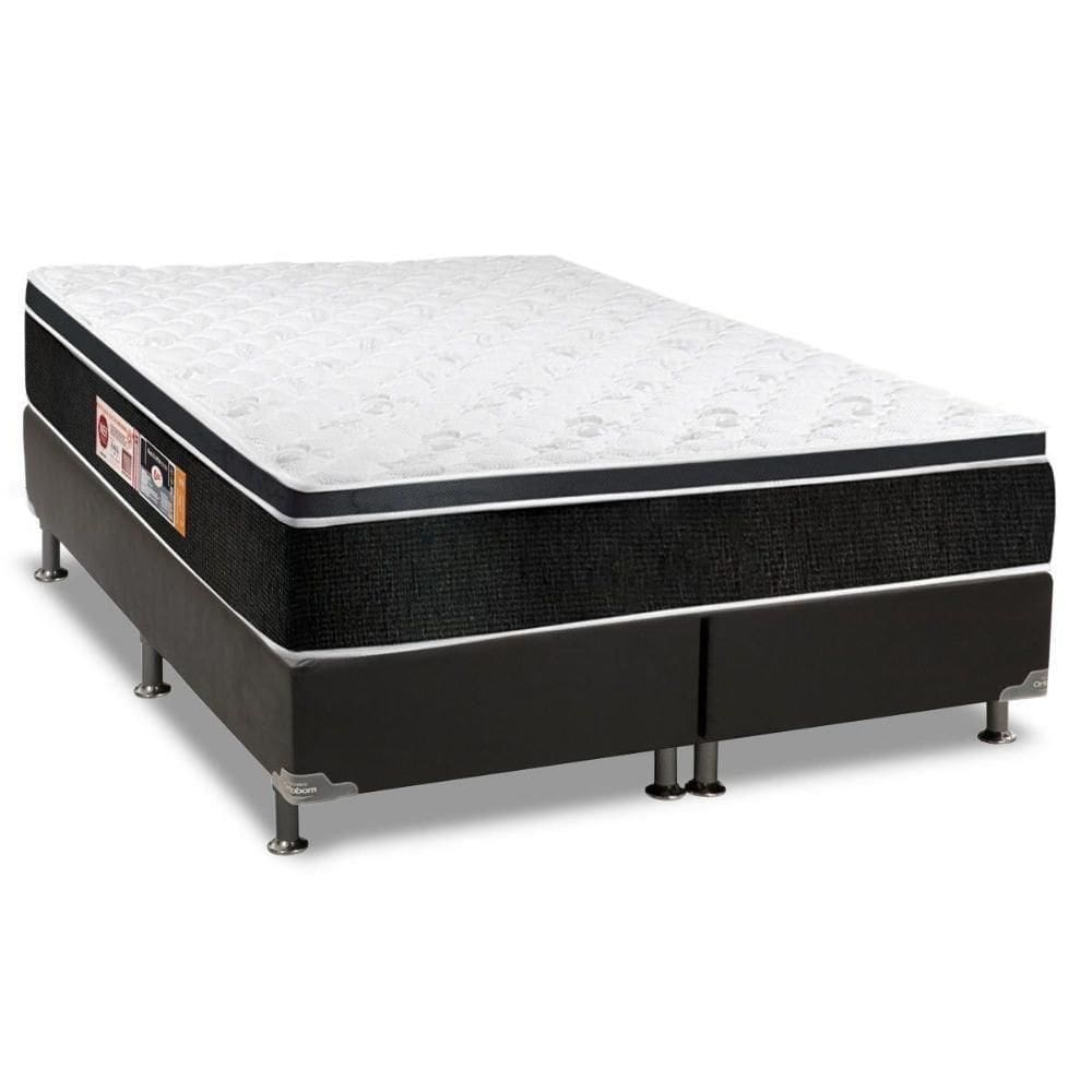 Cama Box Queen: Colchão Espuma Castor D33 Black E White + Base Crc Suede Black(158X198)
