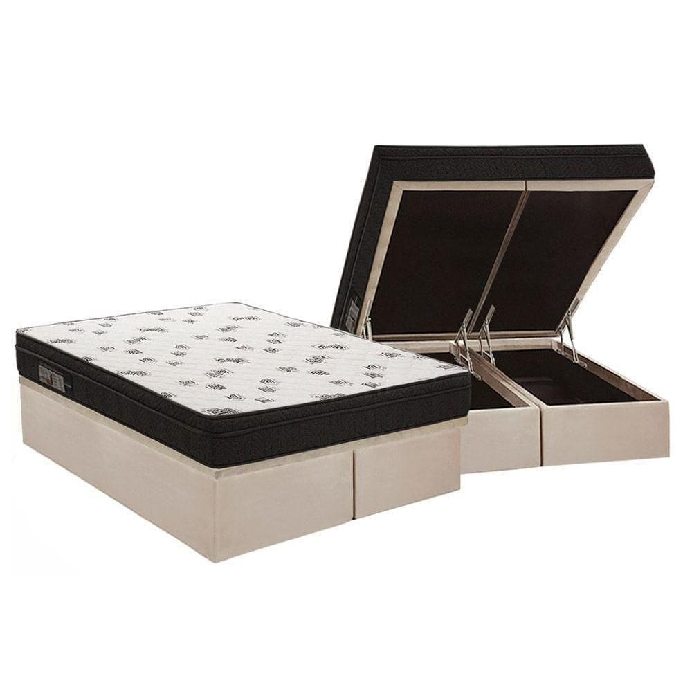 Cama Box Baú King: Colchão Espuma Ortobom D45 New Top Double Face + Base Crc Suede Clean(186X198)