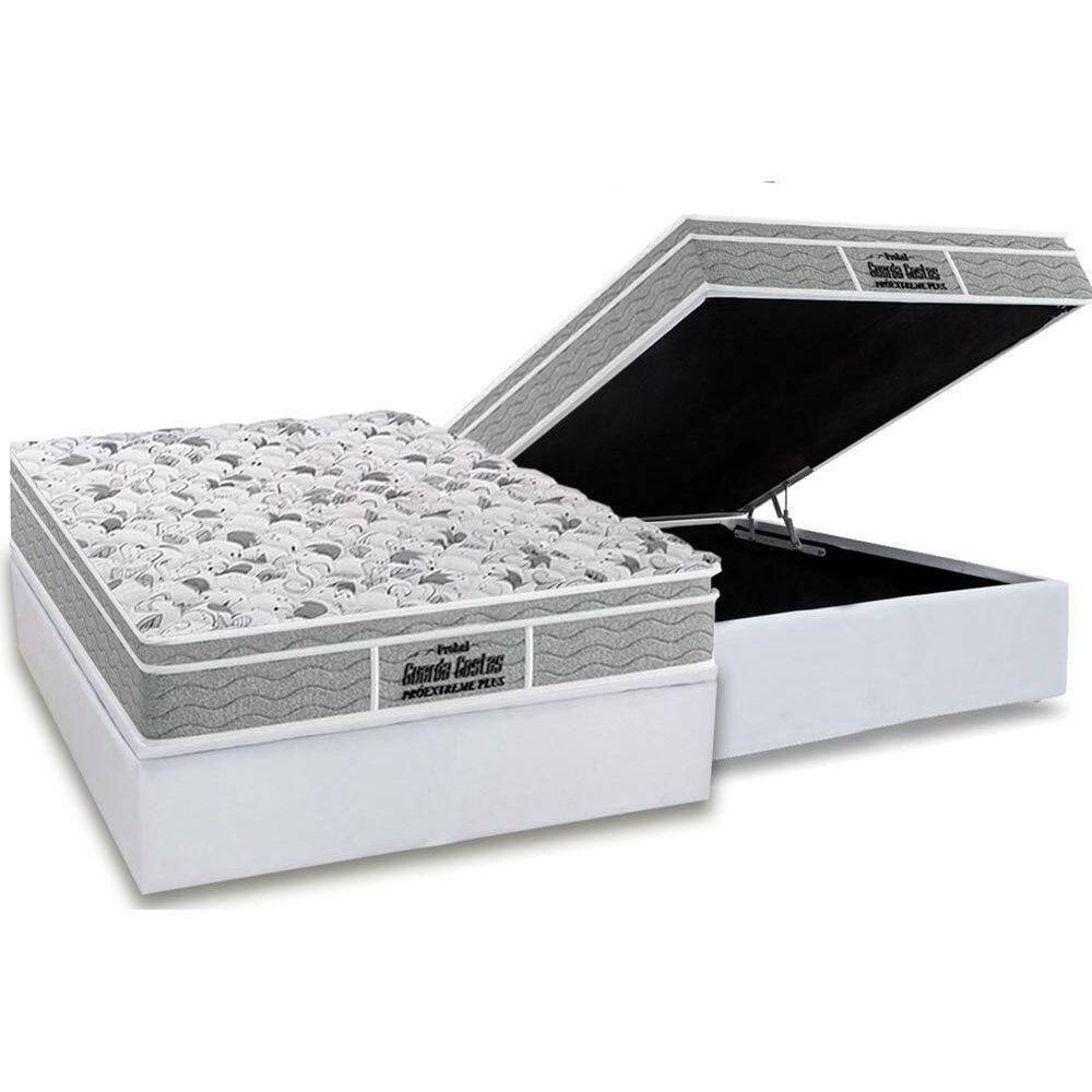 Cama Box Baú Casal: Colchão Ortopédico Probel D45 / Ep Próextreme Plus + Base White(138X188)