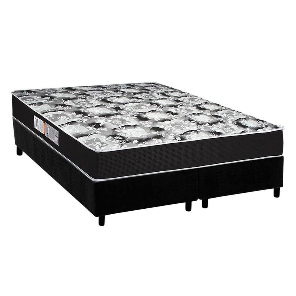Cama Box Queen: Colchão Espuma Luckspuma D45 Gran Luck Pro + Base Crc Suede Black(158X198)