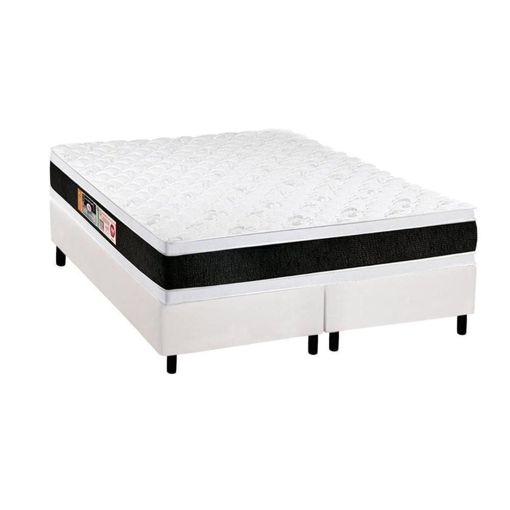 Cama Box Queen: Colchão Espuma Castor D45 Black E White Double Face + Base White(158X198)