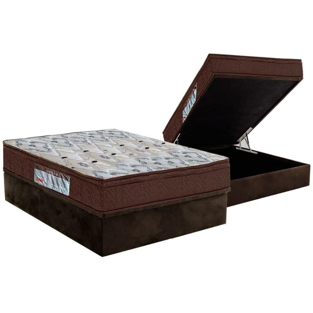 Cama Box Baú Casal: Colchão Espuma D45 Ortobom / Ep Iso 150 Mega Firme + Base Brown(138X188)