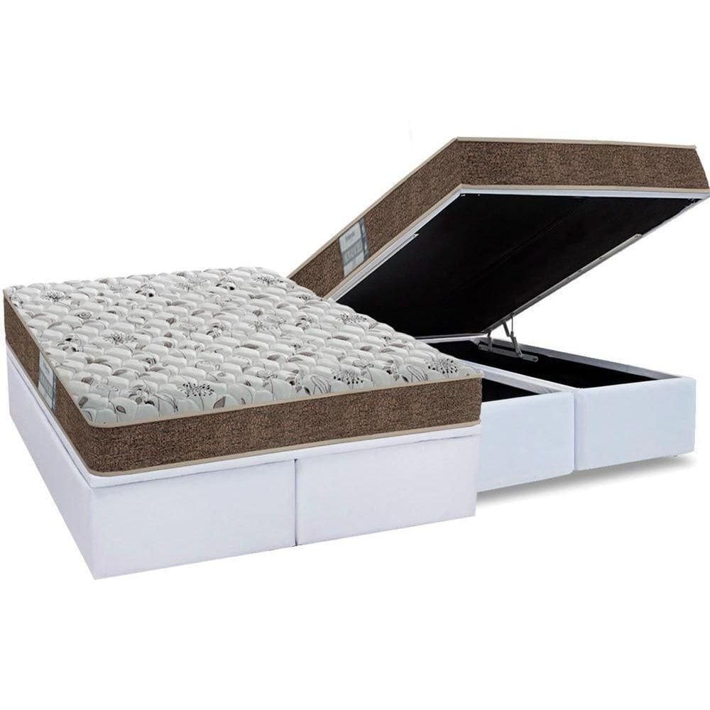 Cama Box Baú King: Colchão Espuma D45 Probel Prodormir Advanced + Base Crc Courano White(193X203)