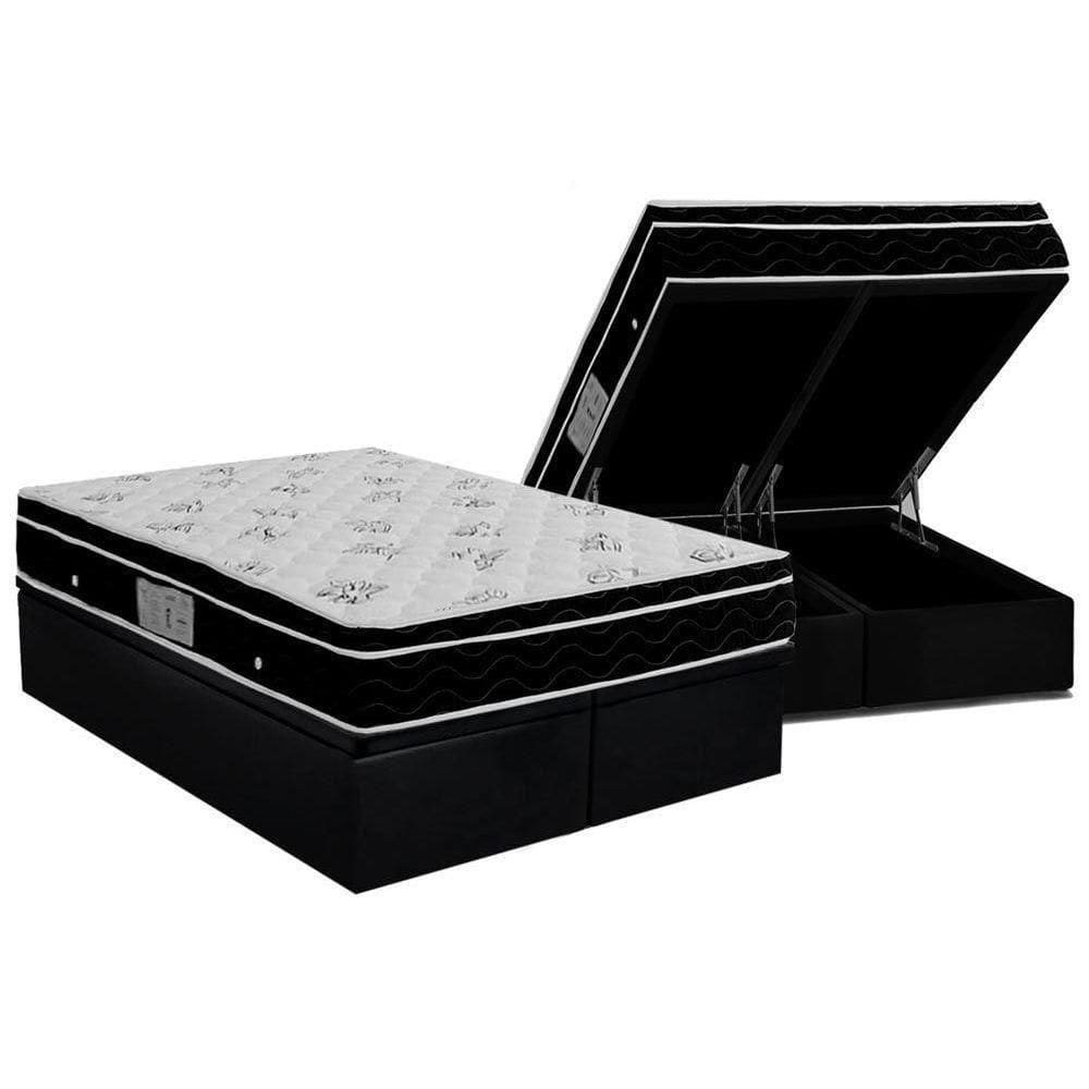 Cama Box Baú Queen: Colchão Molas Ortobom Nanolastic Physical + Base Crc Suede Black(158X198)