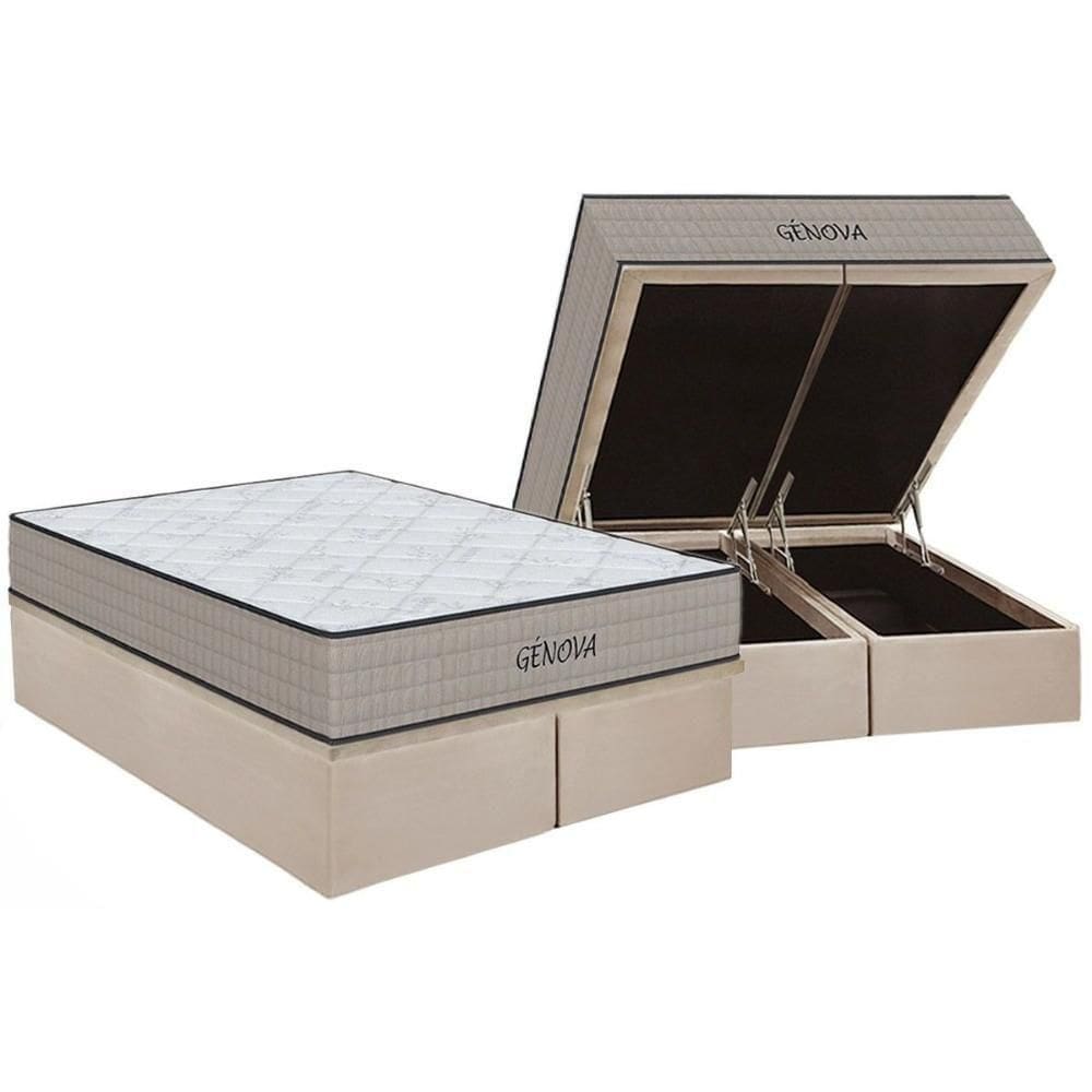 Cama Box Baú King: Colchão Espuma Orthoflex D45 Genova + Base Crc Suede Clean(193X203)