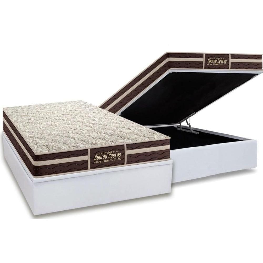 Cama Box Baú Casal: Colchão Ortopédico Probel Guarda Costas Extra Firme + Base White(138X188)