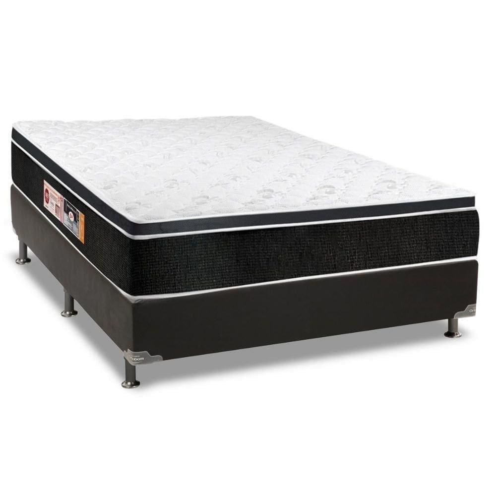 Cama Box Casal: Colchão Espuma D33 Castor Black E White + Base Crc Suede Black(138X188)