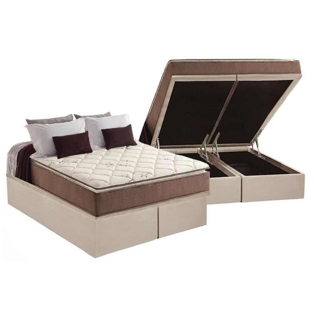Cama Box Baú Queen: Colchão Ortopédico Anjos D28 / Ag65 Star Pillow Top + Base Clean(158X198)