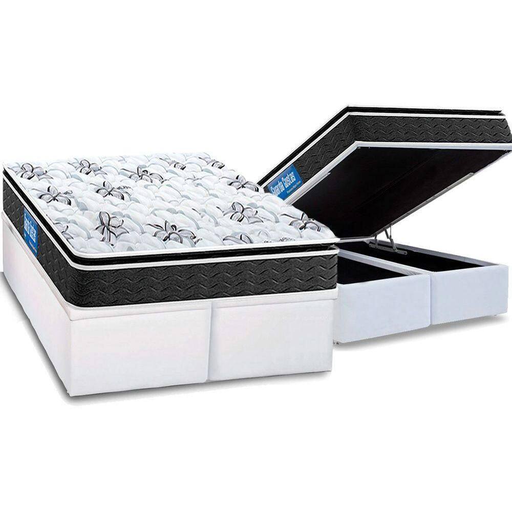 Cama Box Baú Queen: Colchão Probel D40 Premium Hiper Firme Pillow Top + Base White(158X198)