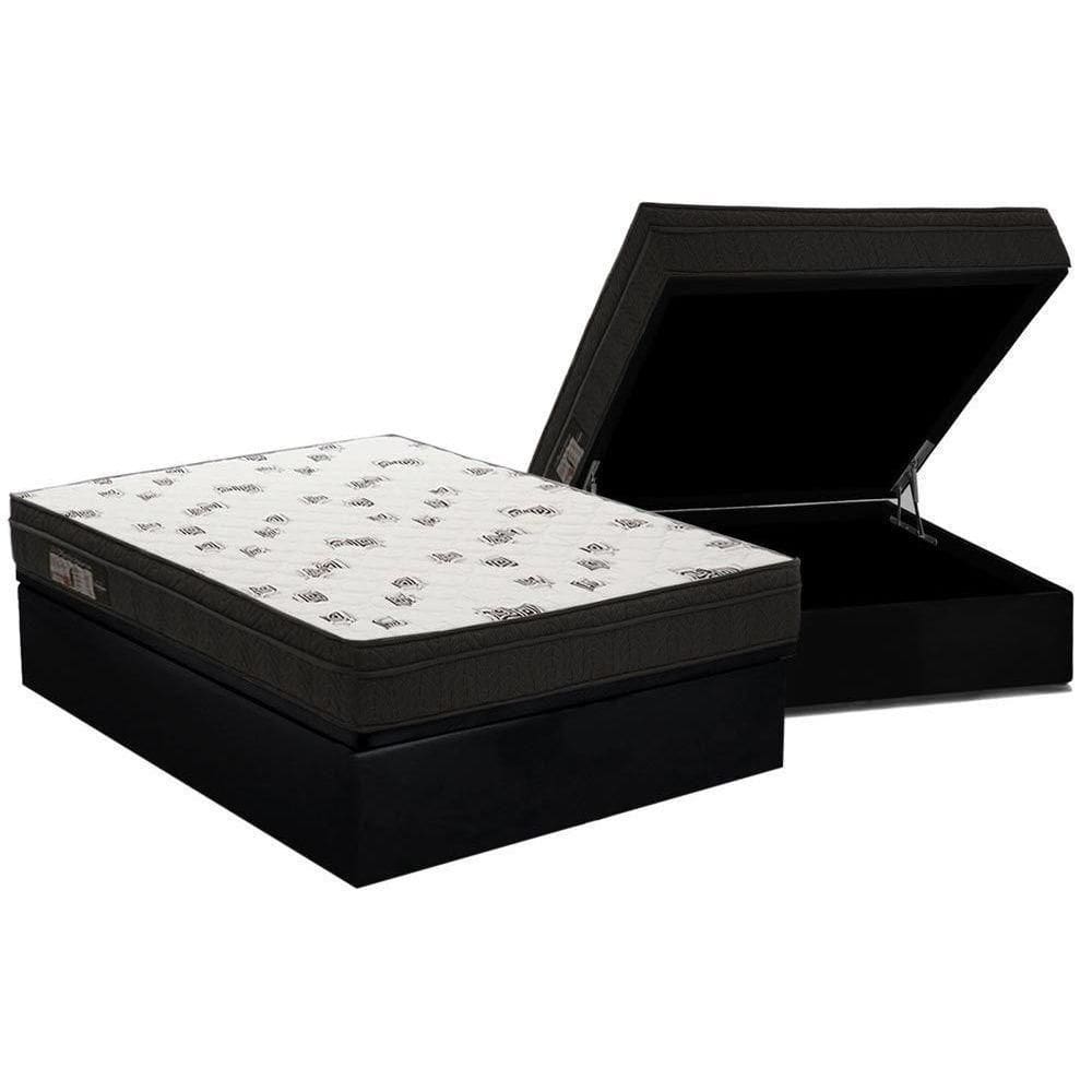 Cama Box Baú Casal: Colchão Espuma Ortobom D45 Light Saúde Ortopillow + Base Black(138X188)