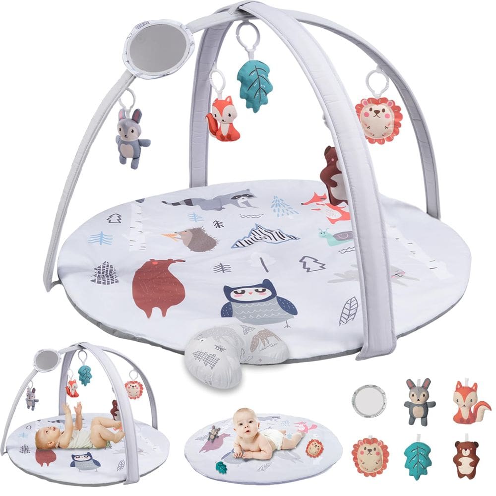 Tapete de brincar Baby Gym BAYMI Forest 8 em 1 com 6 brinquedos sensoriais 0-18M
