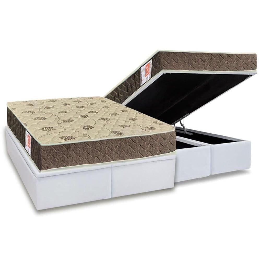 Cama Box Baú Queen: Colchão Espuma Orthoflex D33 Comfortpedic Line + Base Crc Courano White(158X198)