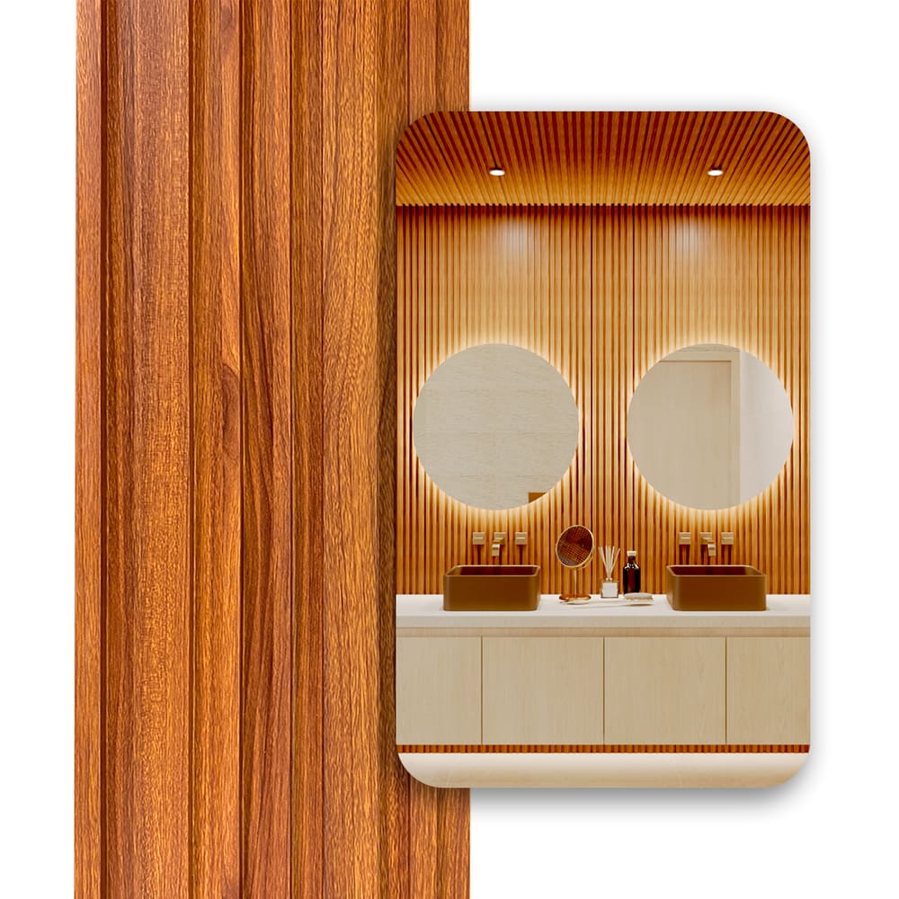 Painel Ripado Cor: Nogueira de uso Interno em WPC Double 2,90m x 18cm